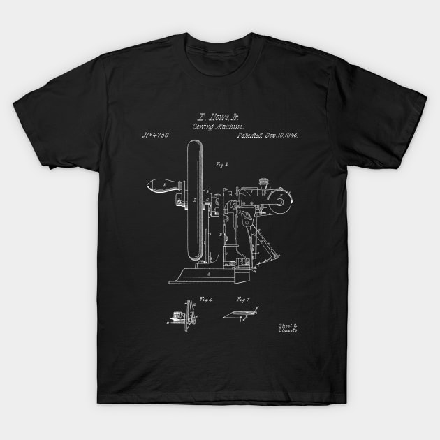 Sewing Machine Patent - Seamstress Craft Sewing Room Art - Black Chalkboard T-Shirt by patentpress